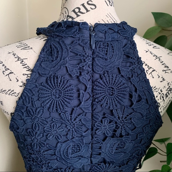 Lulus Love Poem Navy Blue Lace Mini Dress Sz S - Picture 9 of 13